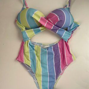 Bright Multi Stripe One Piece Bathing Suit NWOT